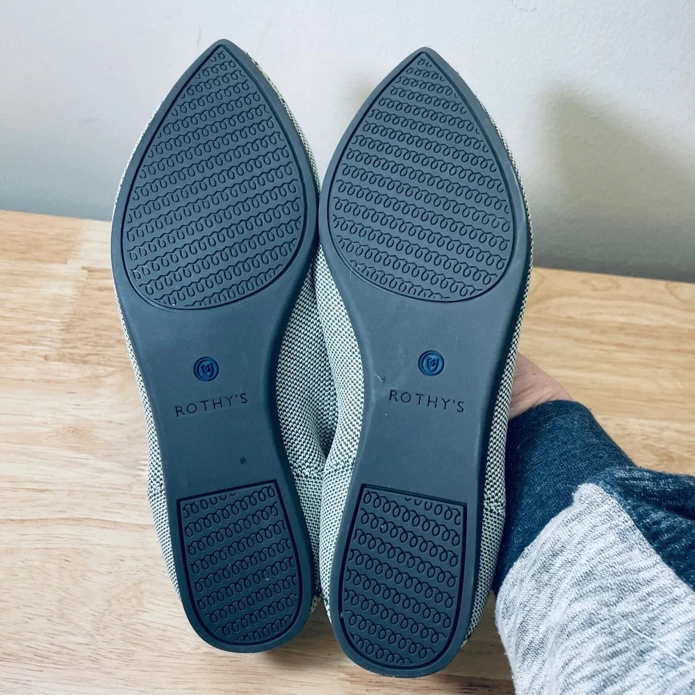 Rothy's The Point Olive Green White Geometric Knit Flats Shoes Women's 9